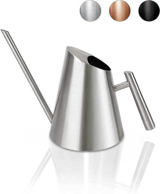 Watering Can Indoor Plants, Small Metal Water Pot Long Spout, Silver, 30 Oz