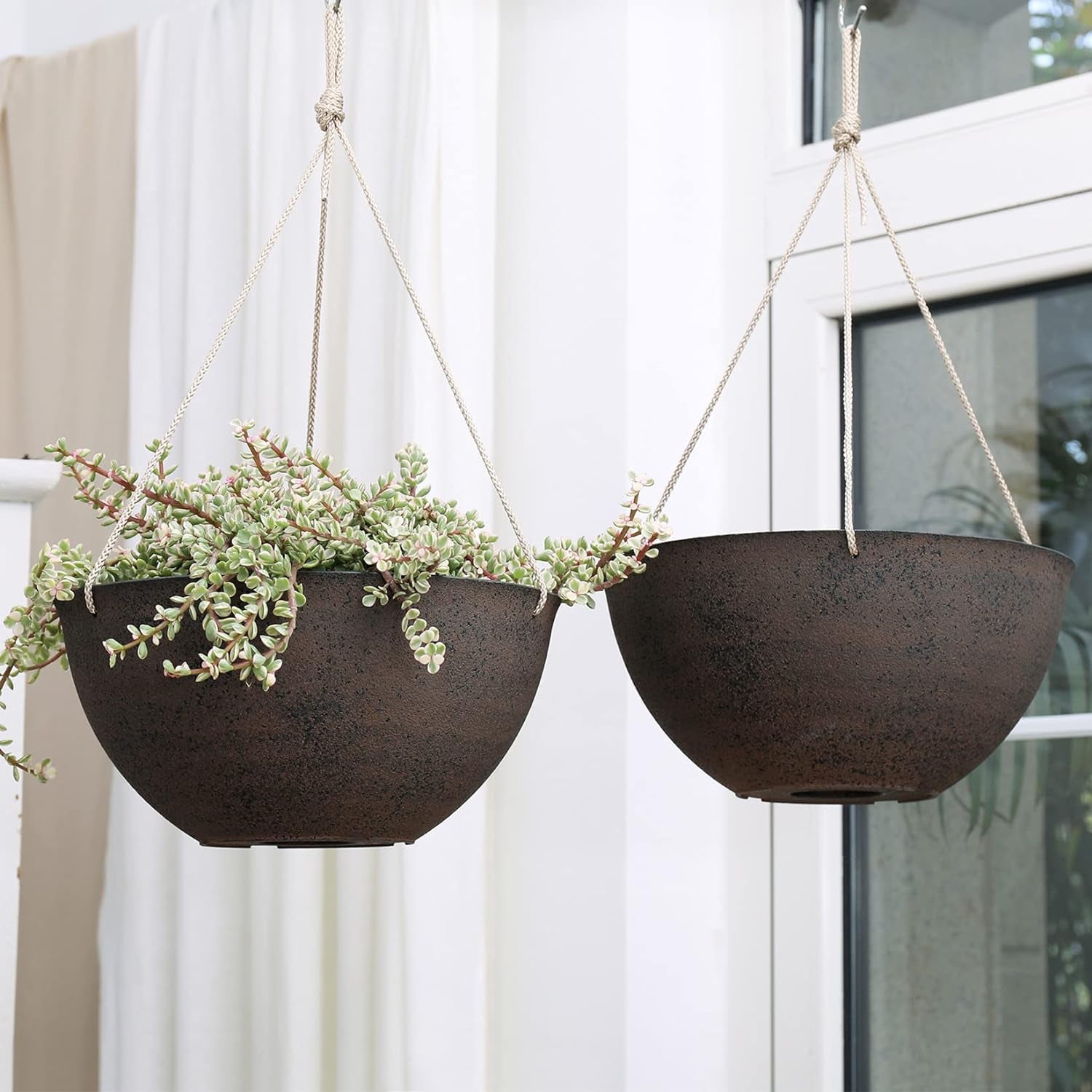 Large Hanging Planters - 13 Inch Flower Pots Outdoor Indoor, Hanging Garden Planters Set of 2, New Iron Color