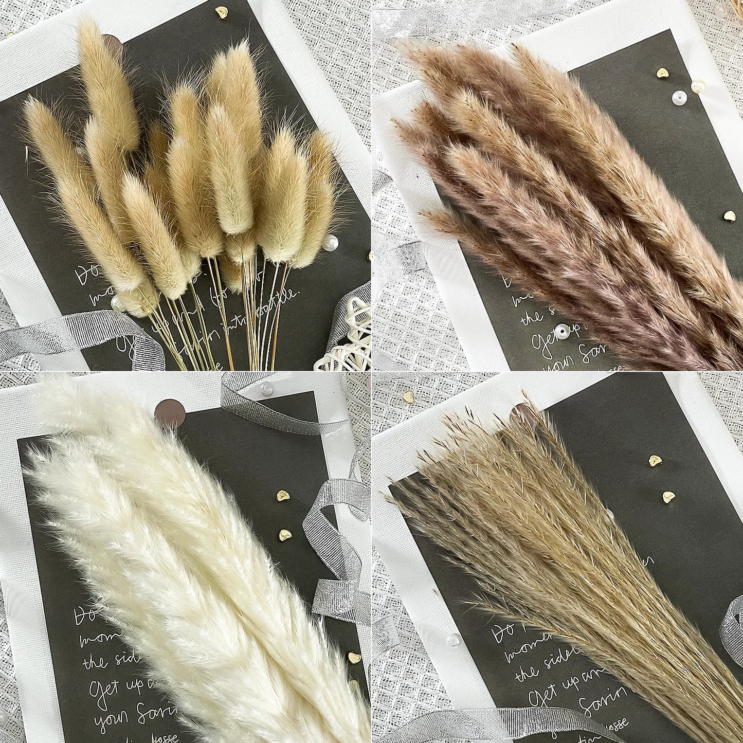 90 Pcs 17.5 Inch Natural Dried Pampas Grass Set - White & Natural Pampas Grass, Reed, Bunny Tails, Fluffy Dried Flowers for Home