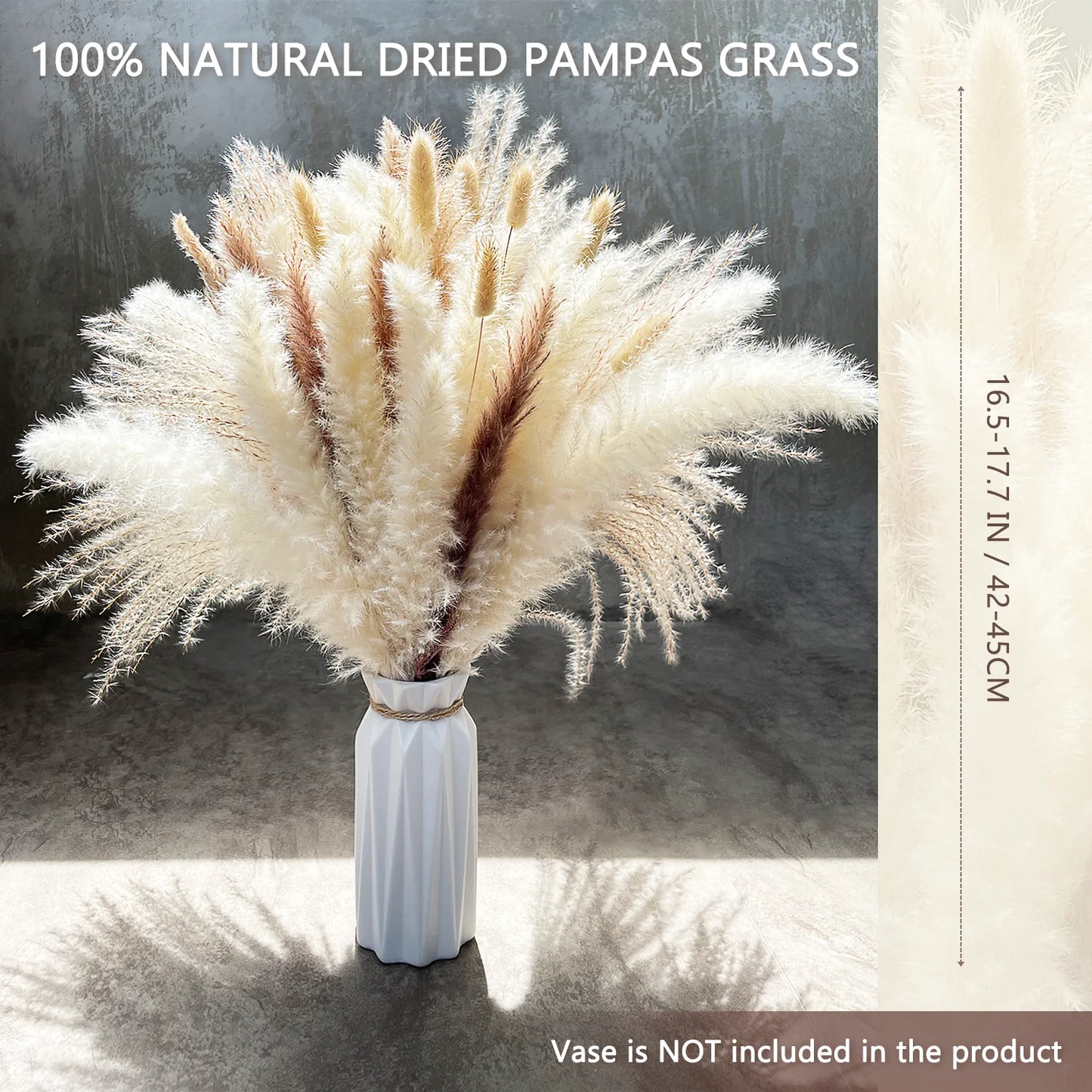 90 Pcs 17.5 Inch Natural Dried Pampas Grass Set - White & Natural Pampas Grass, Reed, Bunny Tails, Fluffy Dried Flowers for Home