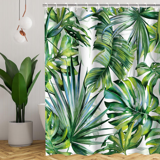 Tropical Shower Curtain, Green Shower Curtain, Plant Shower Curtain, Leaf Shower Curtain, Botanical Shower Curtain Set with 12 Hooks, Jungle Shower Curtain for Bathroom Curtain Decor, 72"X84"