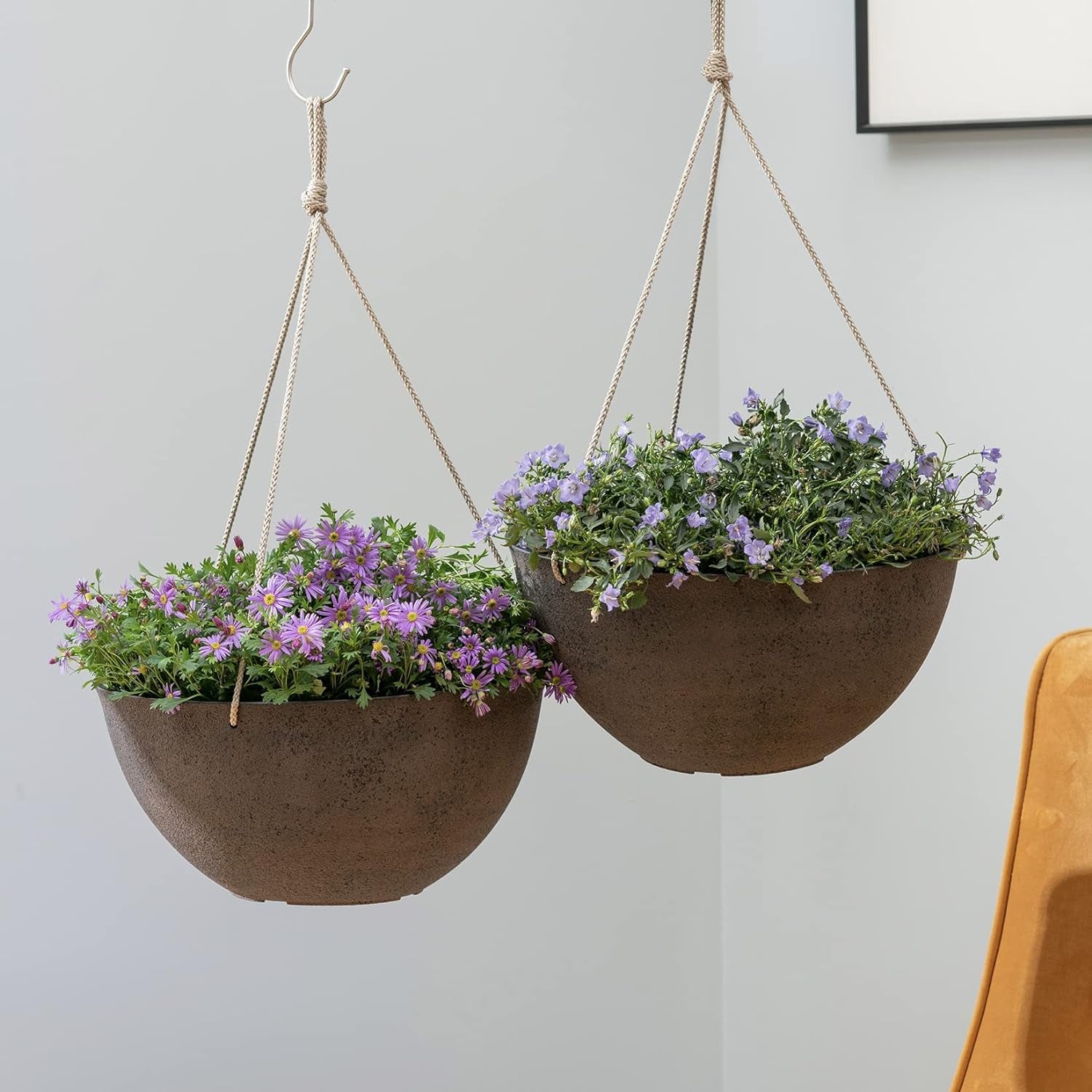 Large Hanging Planters - 13 Inch Flower Pots Outdoor Indoor, Hanging Garden Planters Set of 2, New Iron Color